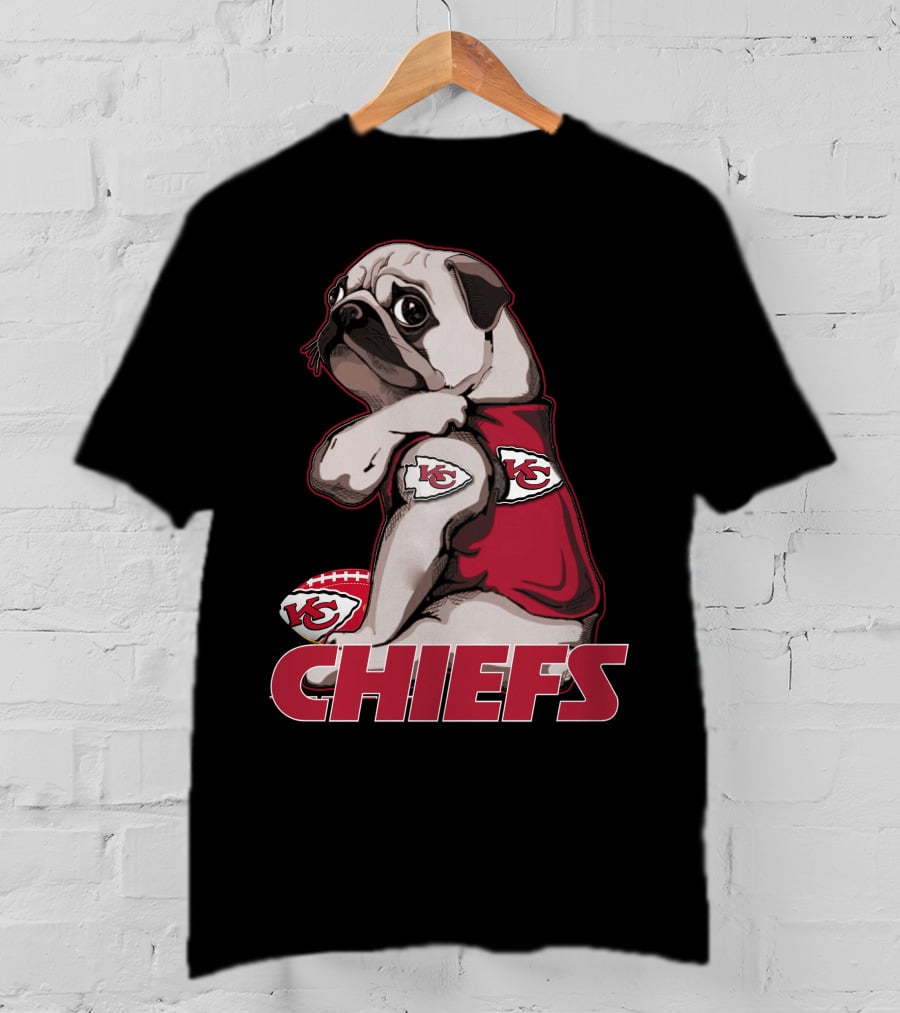 Pug KC Chiefs Football Fan Mascot T-Shirt
