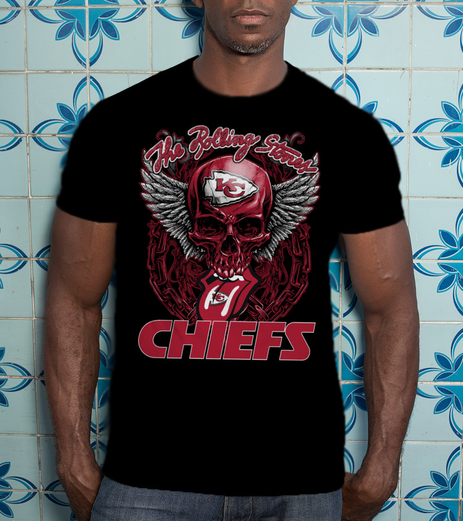 The Rolling Stones Skull Kansas City Chiefs Logo Wings Chiefs T-Shirt