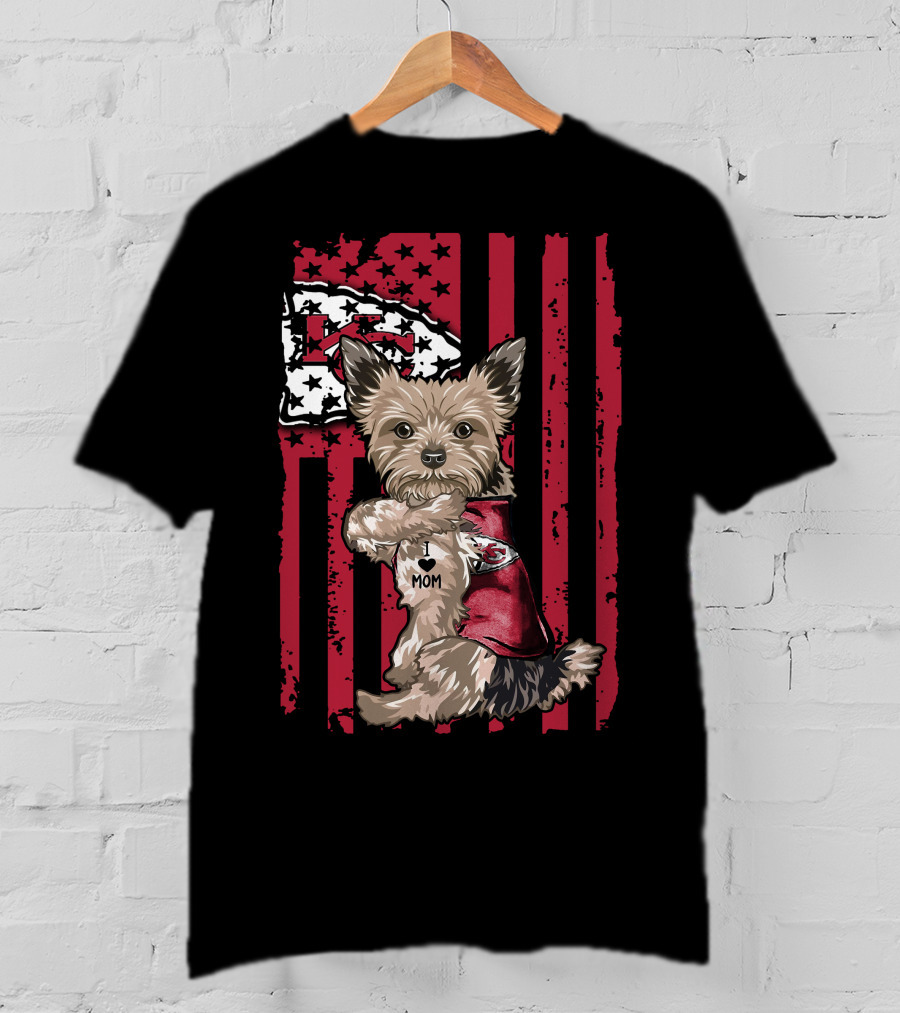 Yorkshire Terrier I Love Mom Kansas City Chiefs Flag T-Shirt