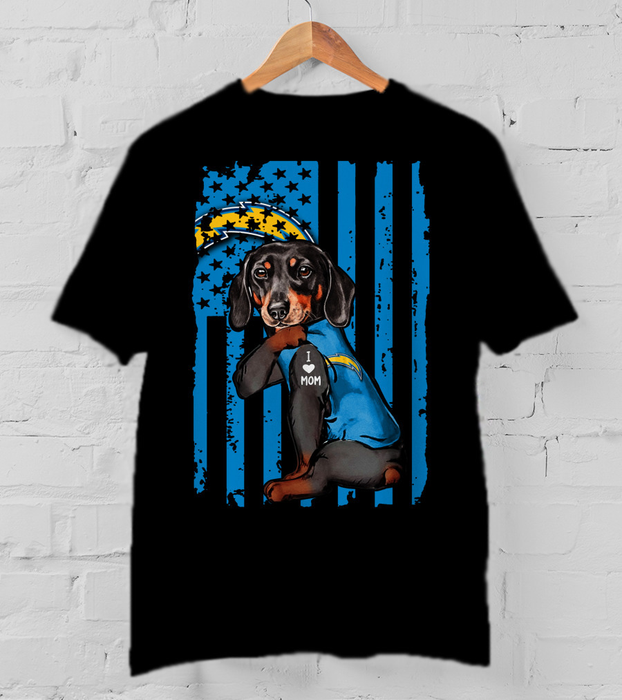 Dachshund I Love Mom Los Angeles Chargers T-Shirt