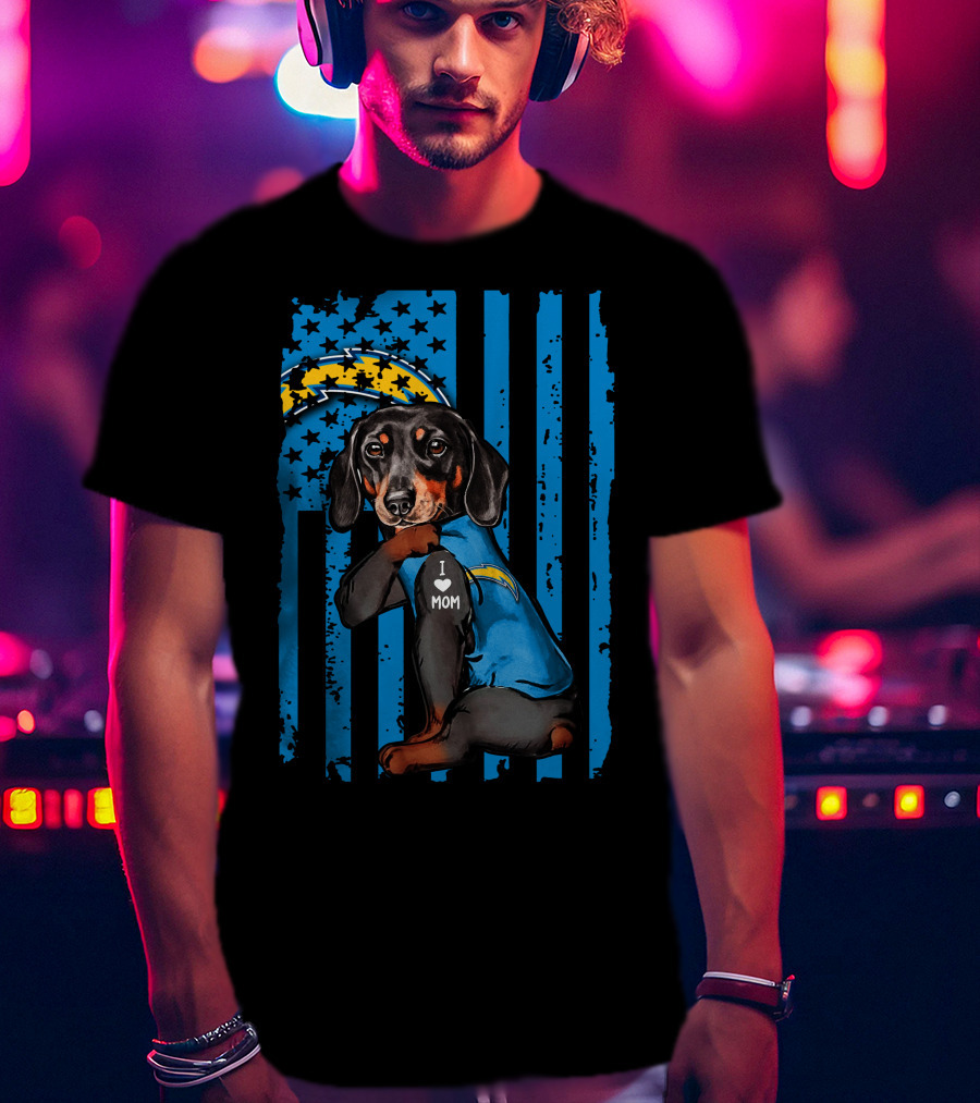 Dachshund I Love Mom Los Angeles Chargers T-Shirt