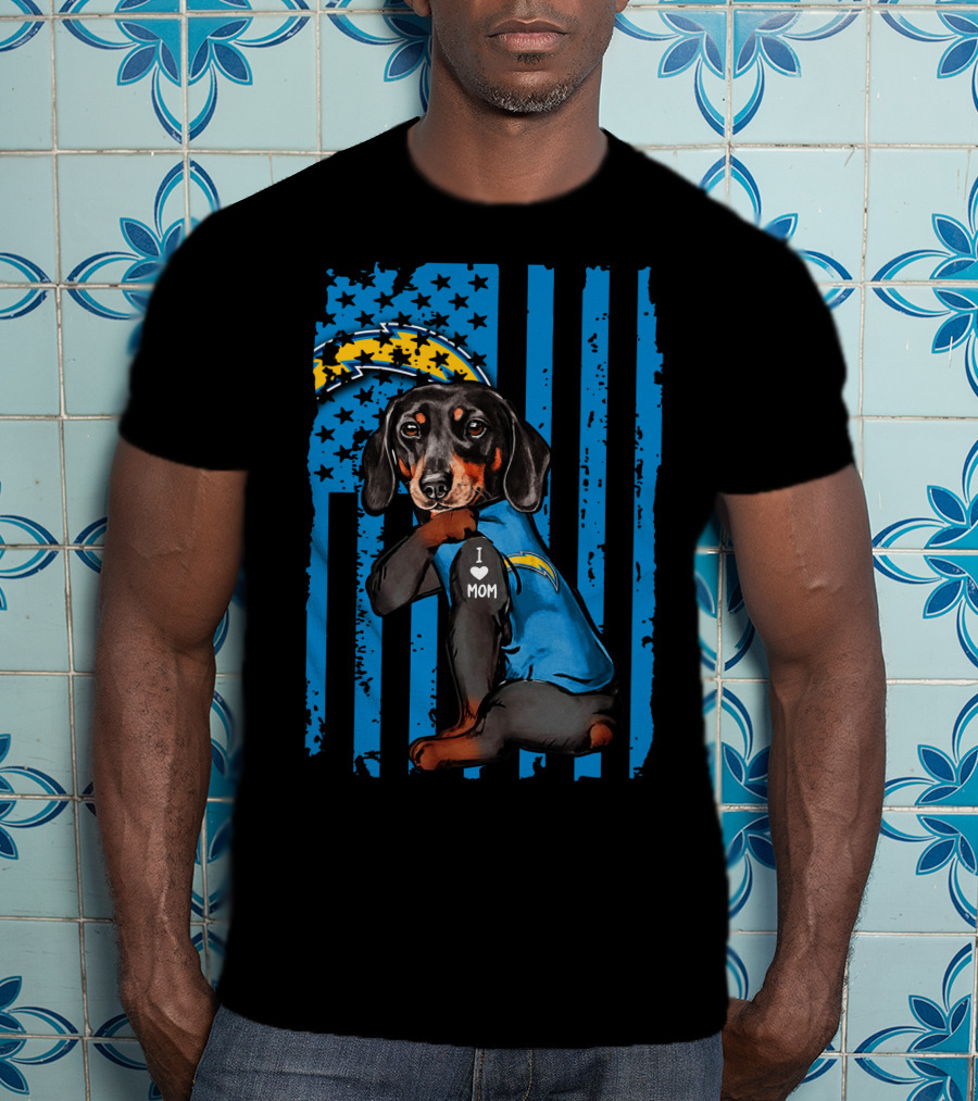 Dachshund I Love Mom Los Angeles Chargers T-Shirt