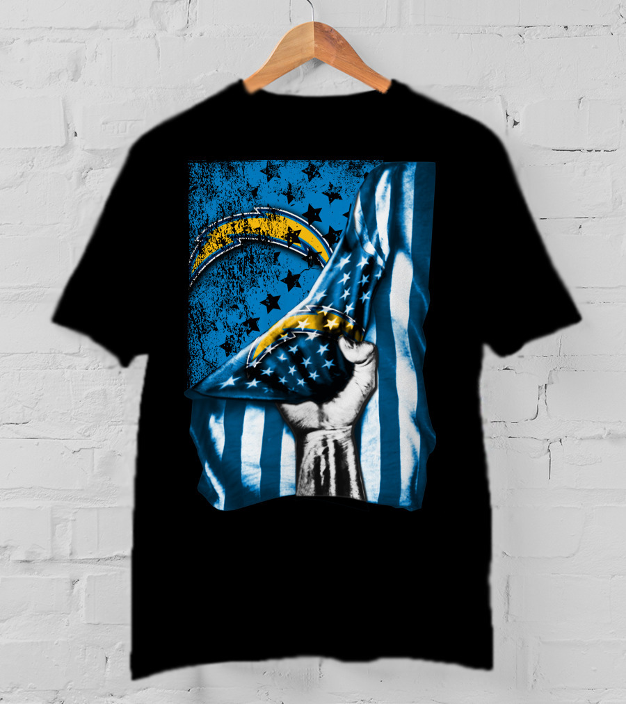 Los Angeles Chargers American Flag Fist Power Stars T-Shirt