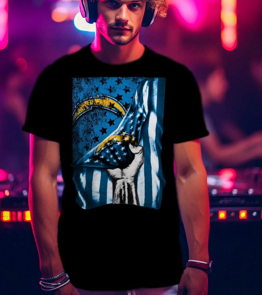 Los Angeles Chargers American Flag Fist Power Stars T-Shirt