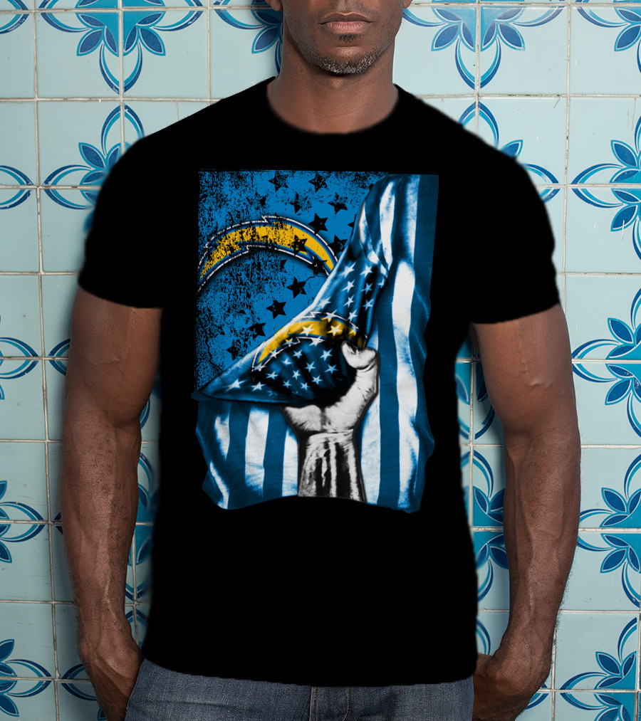 Los Angeles Chargers American Flag Fist Power Stars T-Shirt