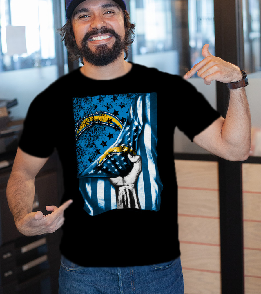Los Angeles Chargers American Flag Fist Power Stars T-Shirt