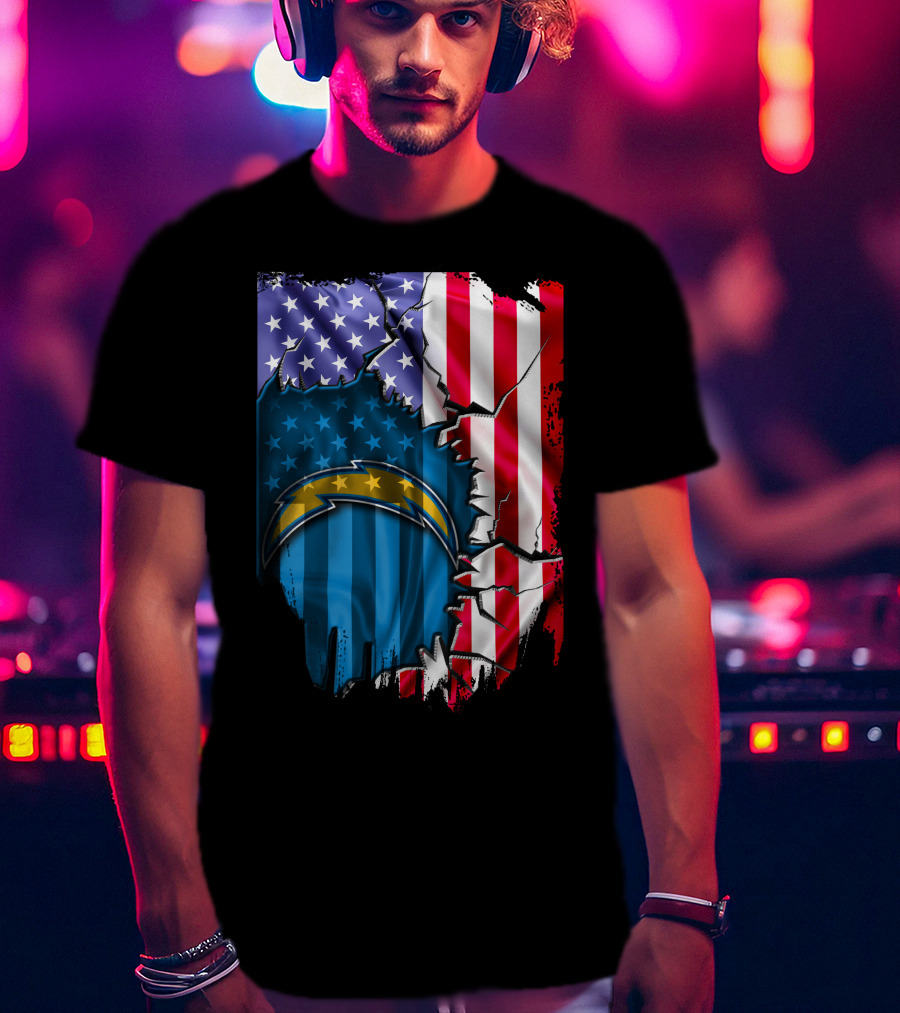 American Flag Los Angeles Chargers Logo Fusion T-Shirt