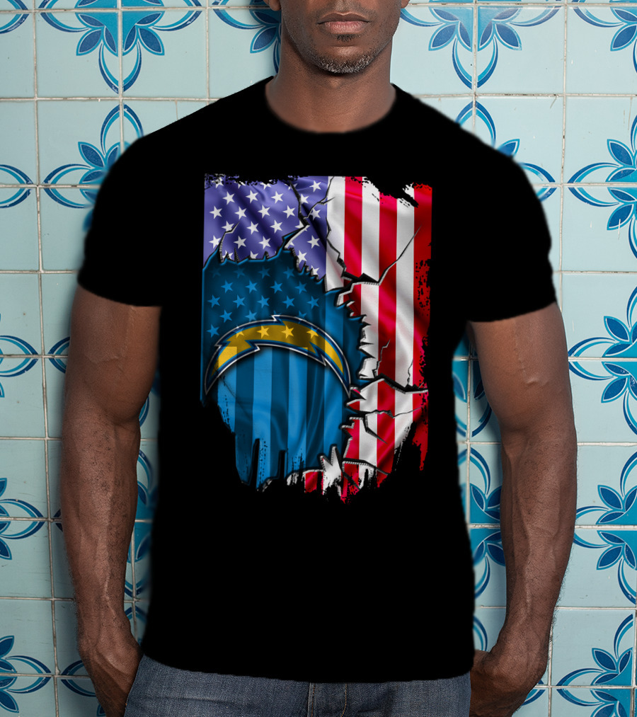 American Flag Los Angeles Chargers Logo Fusion T-Shirt