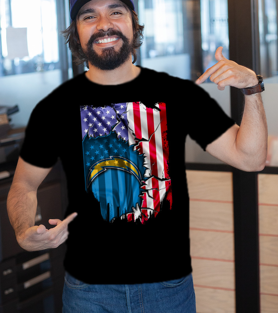 American Flag Los Angeles Chargers Logo Fusion T-Shirt