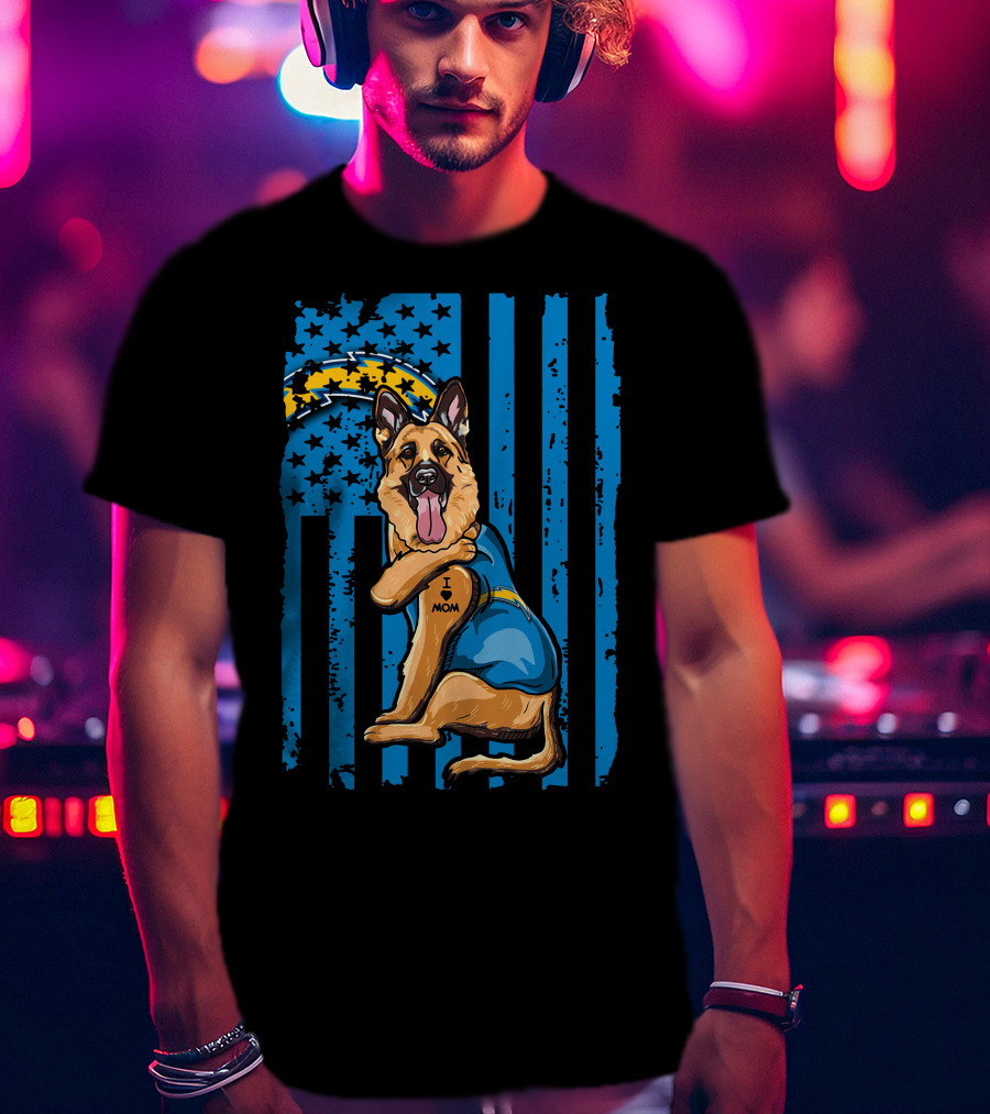 German Shepherd I Love Mom Los Angeles Chargers Flag T-Shirt