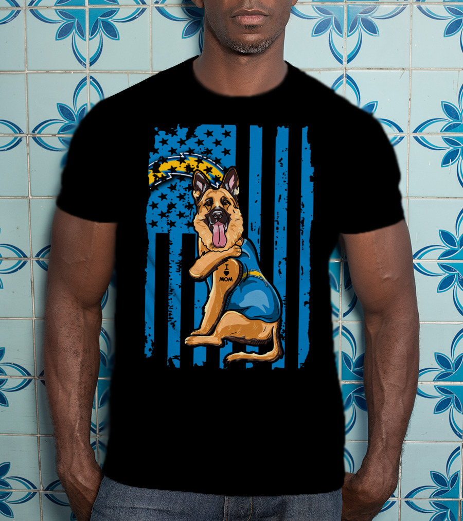 German Shepherd I Love Mom Los Angeles Chargers Flag T-Shirt