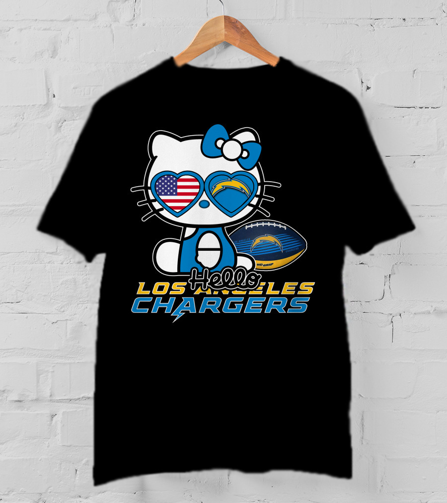 Hello Kitty Los Angeles Chargers Football American Flag Hearts T-Shirt
