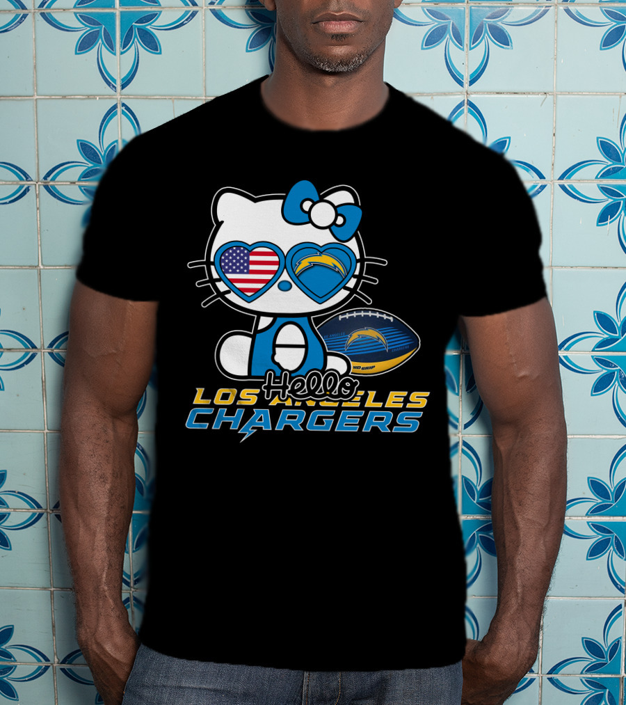 Hello Kitty Los Angeles Chargers Football American Flag Hearts T-Shirt