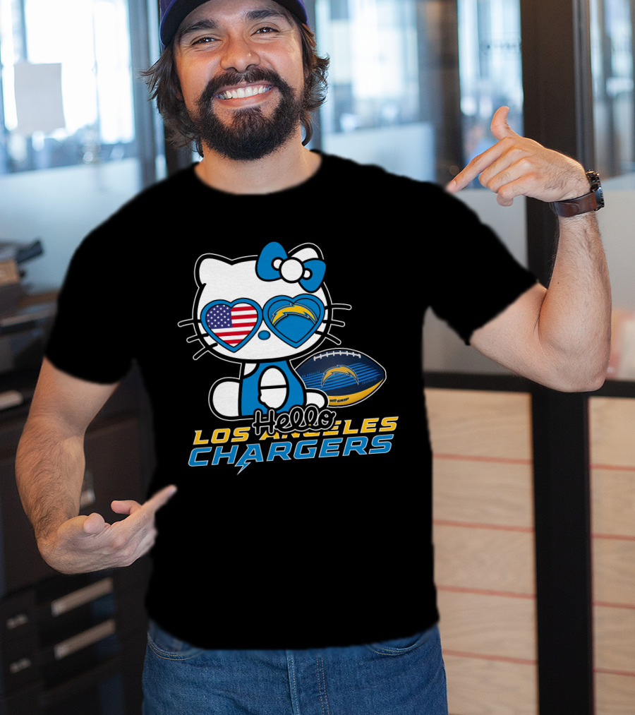 Hello Kitty Los Angeles Chargers Football American Flag Hearts T-Shirt