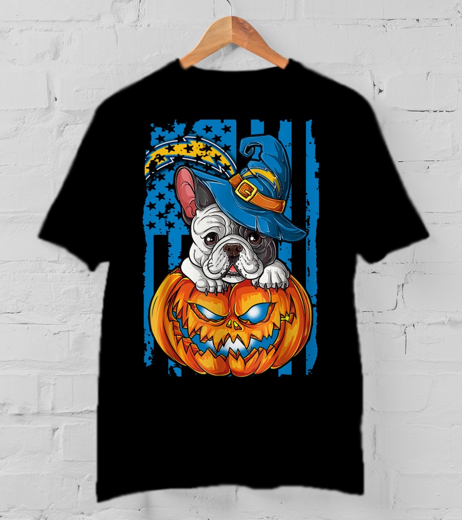 Hlw Bulldog Halloween Pumpkin Los Angeles Chargers Stars Hat T-Shirt
