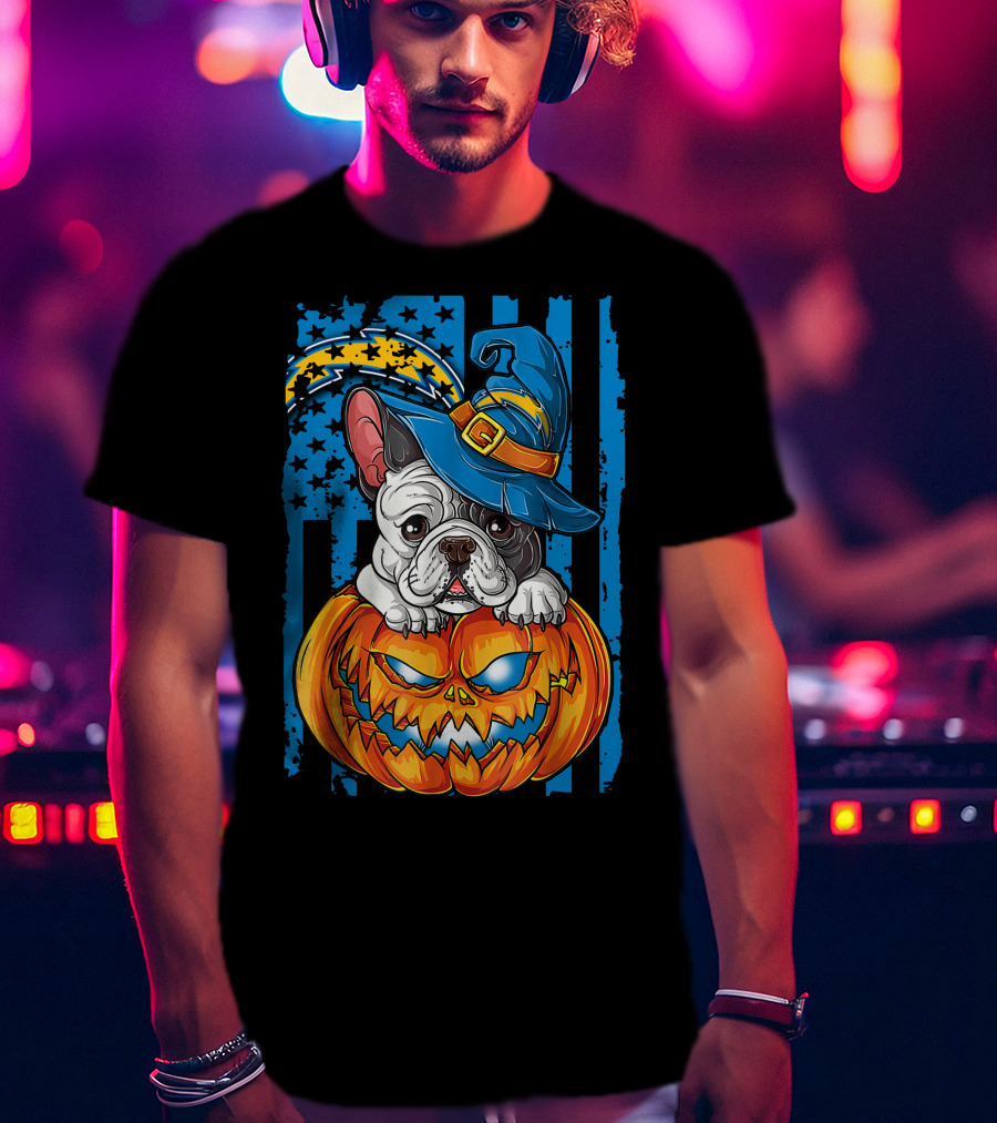 Hlw Bulldog Halloween Pumpkin Los Angeles Chargers Stars Hat T-Shirt
