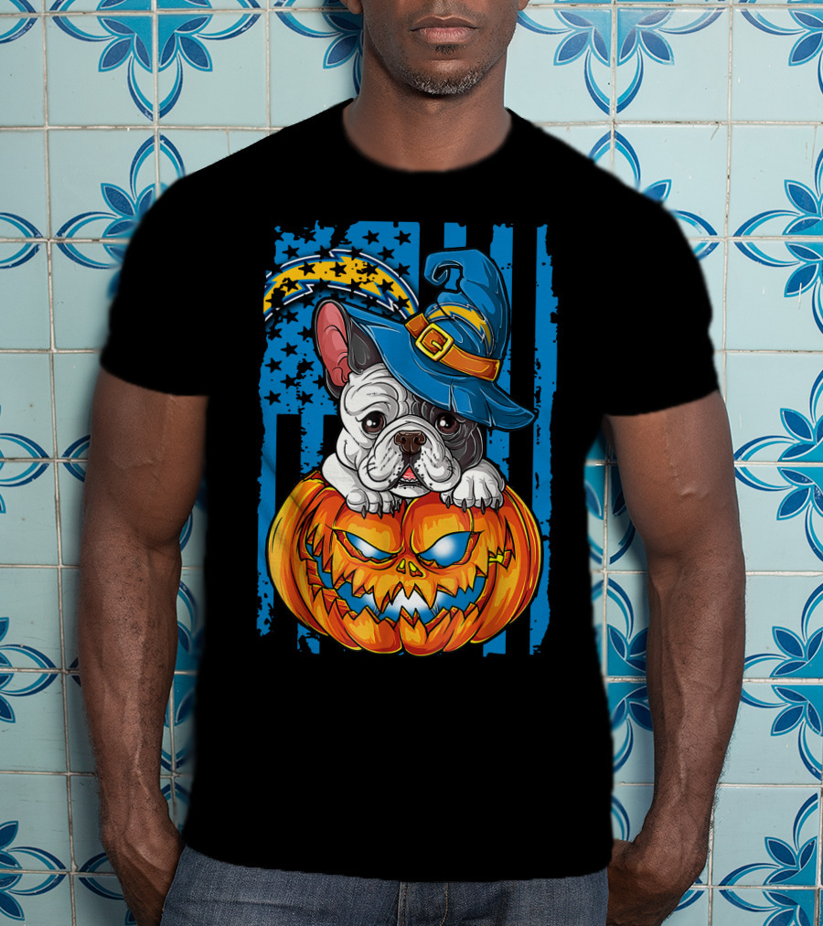Hlw Bulldog Halloween Pumpkin Los Angeles Chargers Stars Hat T-Shirt