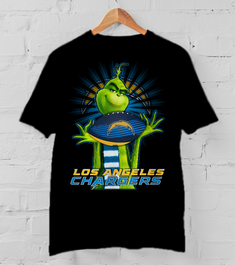 Los Angeles Chargers Grinch Holding Football T-Shirt