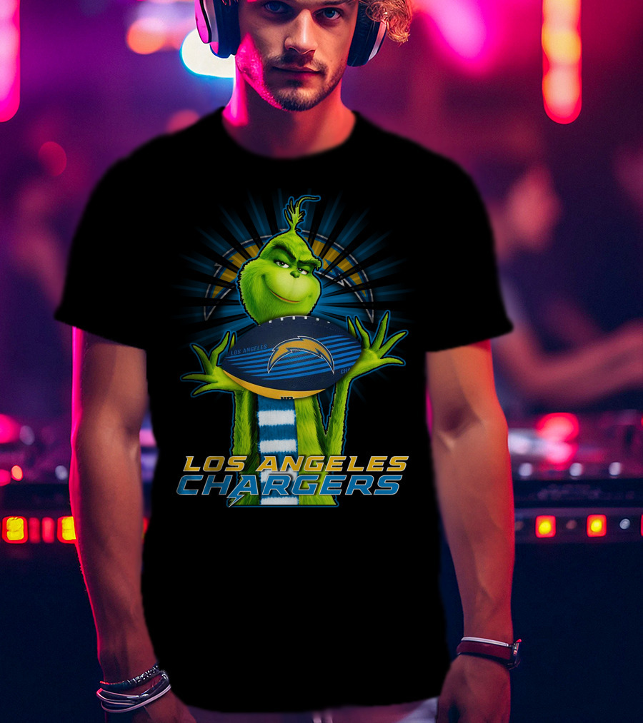 Los Angeles Chargers Grinch Holding Football T-Shirt