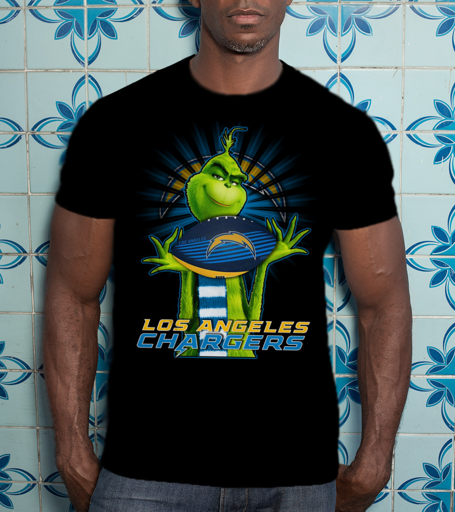 Los Angeles Chargers Grinch Holding Football T-Shirt