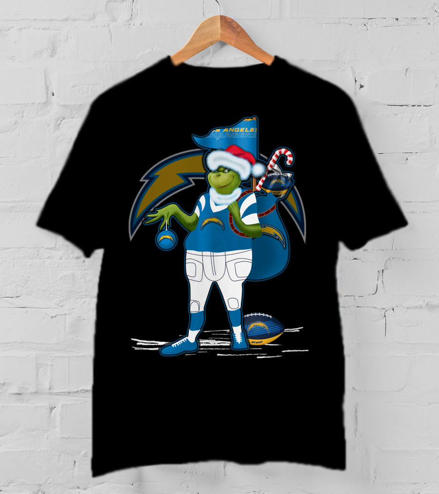 Grinchxmas Los Angeles Chargers Santa Hat Football Character T-Shirt