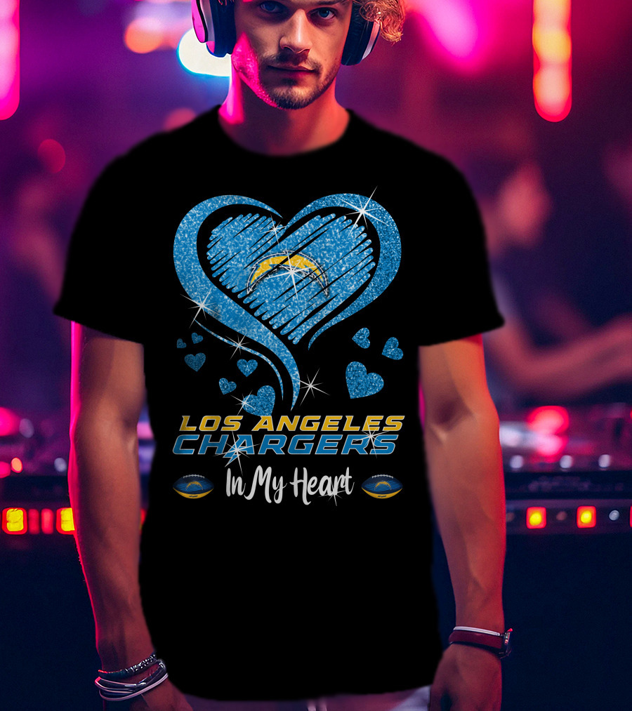 Los Angeles Chargers In My Heart Sparkling Blue Heart T-Shirt