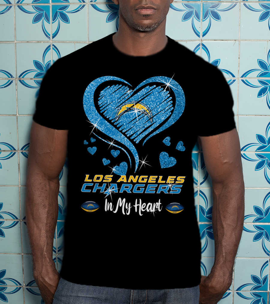 Los Angeles Chargers In My Heart Sparkling Blue Heart T-Shirt