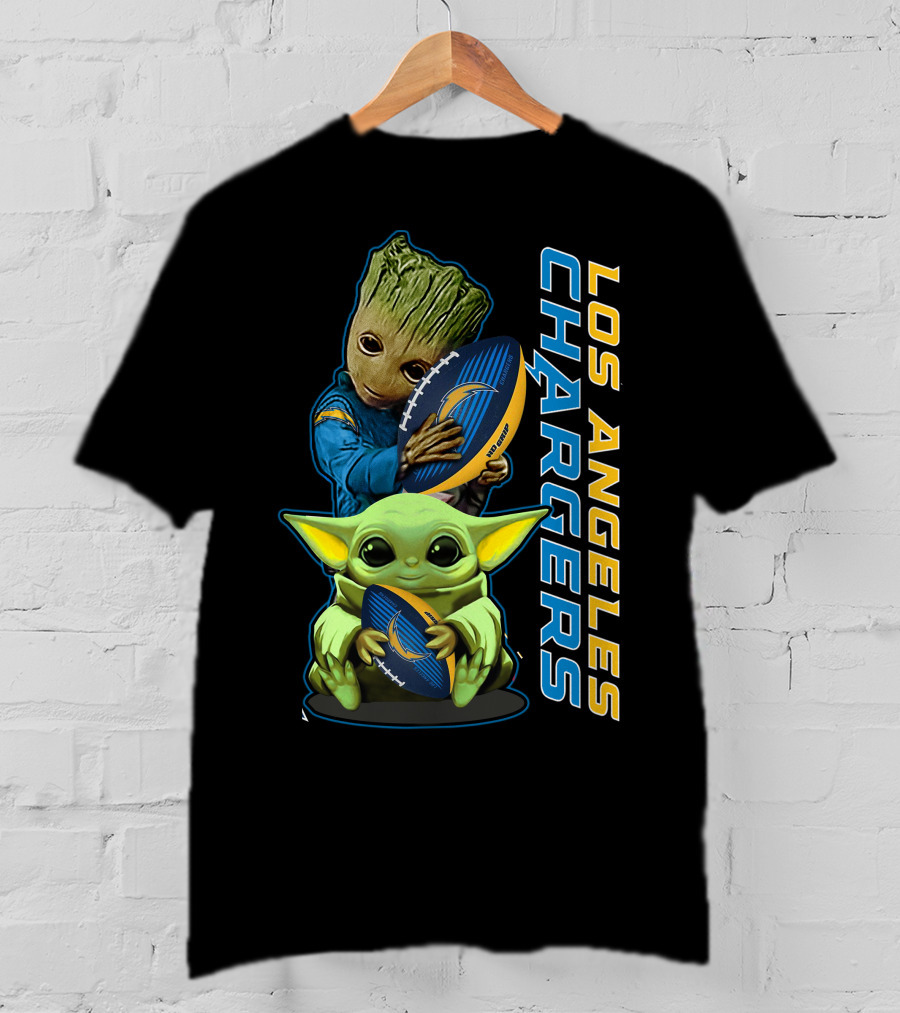 Grzd Los Angeles Chargers Groot Baby Yoda Football T-Shirt