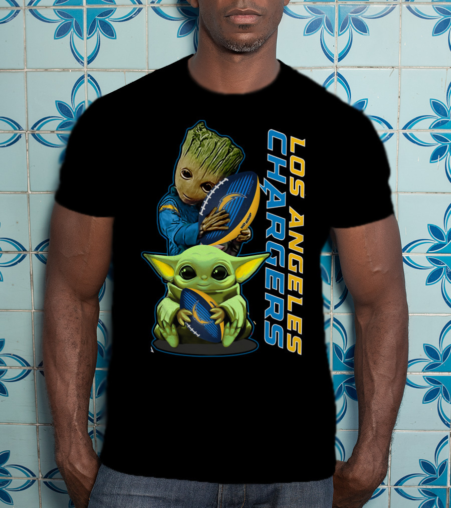 Grzd Los Angeles Chargers Groot Baby Yoda Football T-Shirt
