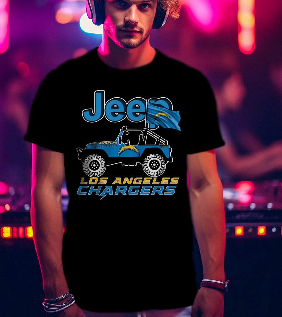 Jeep Los Angeles Chargers Blue Flag And Off-Road Vehicle T-Shirt