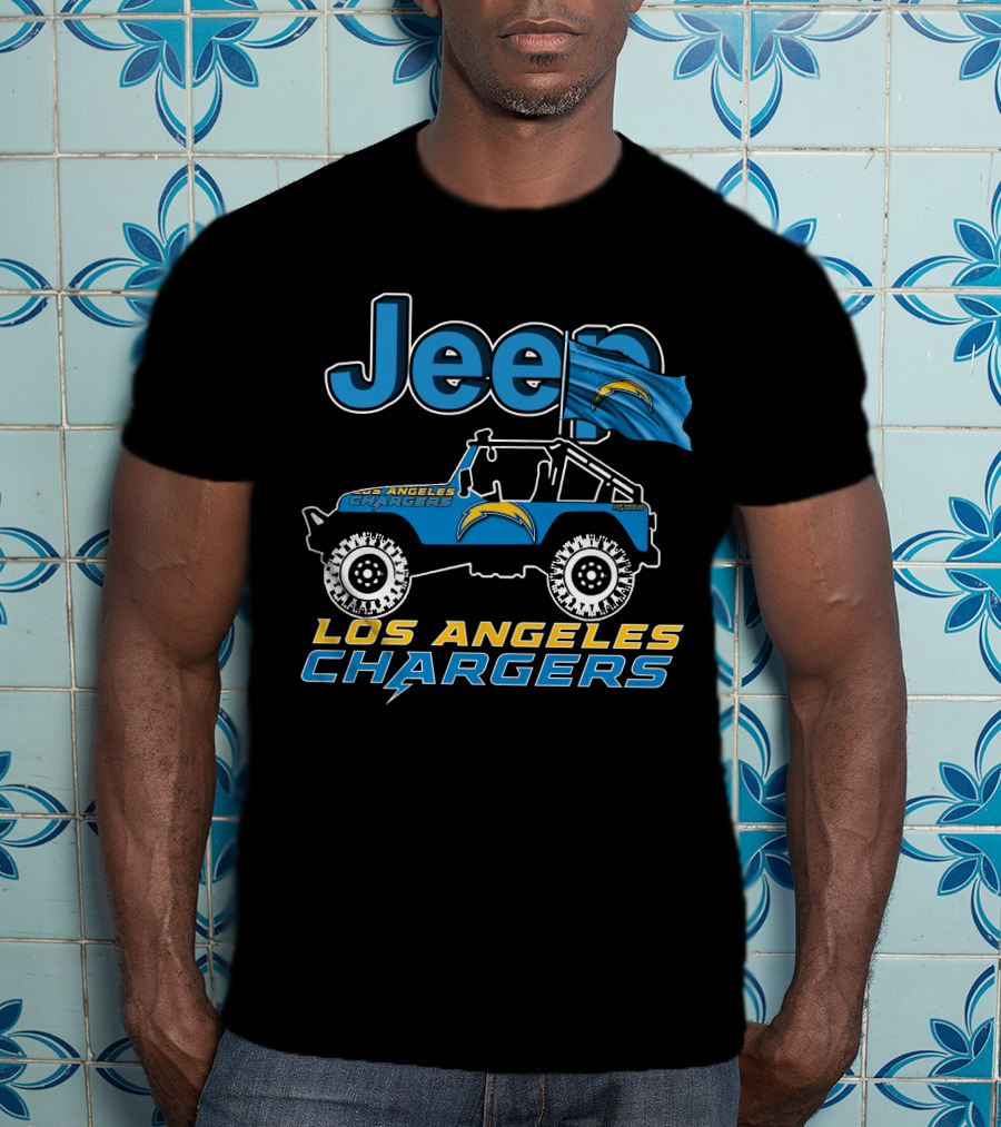 Jeep Los Angeles Chargers Blue Flag And Off-Road Vehicle T-Shirt