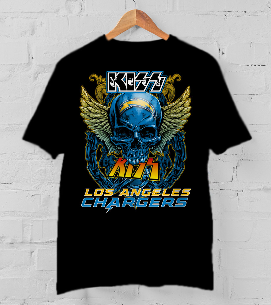 KISS Los Angeles Chargers Skull With Wings And Chains T-Shirt