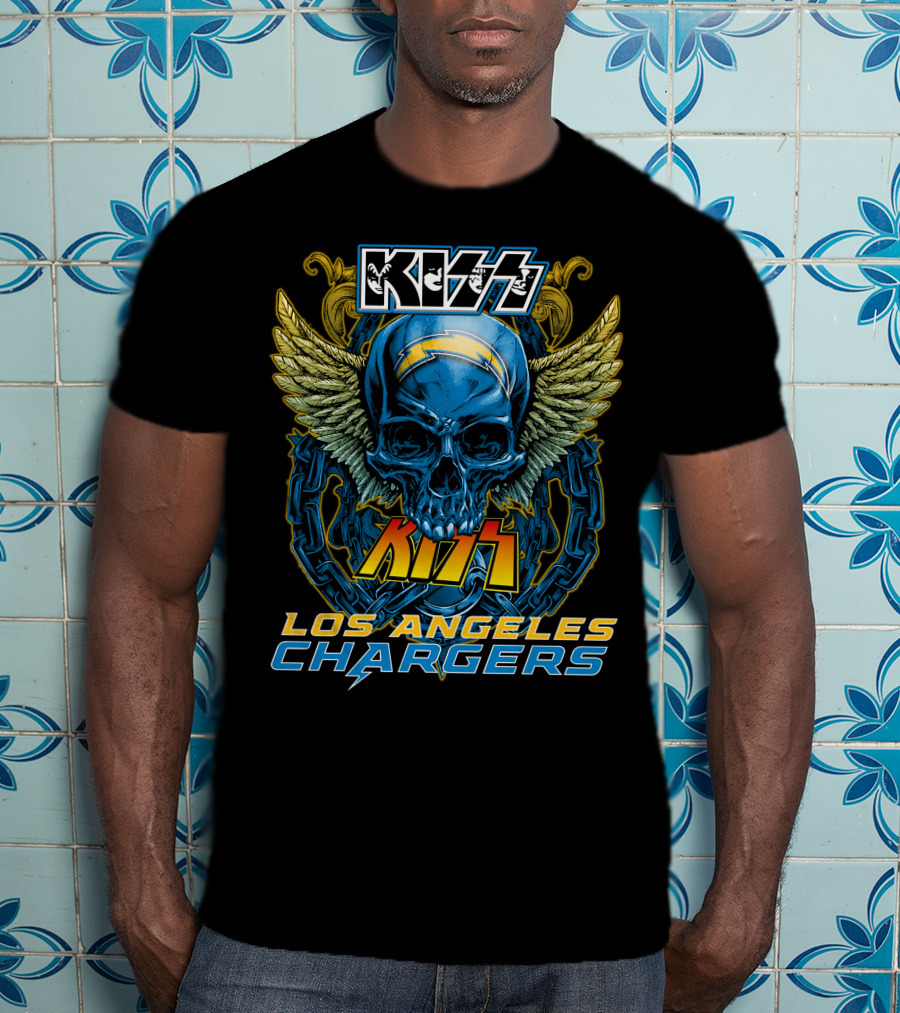 KISS Los Angeles Chargers Skull With Wings And Chains T-Shirt