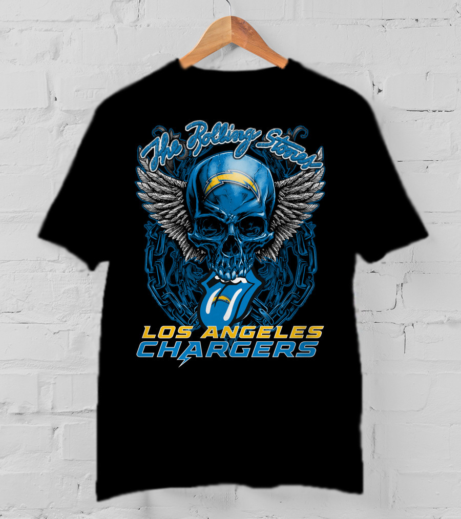The Rolling Stones Los Angeles Chargers Skull And Tongue Logo Fusion T-Shirt