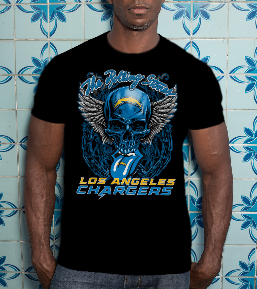 The Rolling Stones Los Angeles Chargers Skull And Tongue Logo Fusion T-Shirt