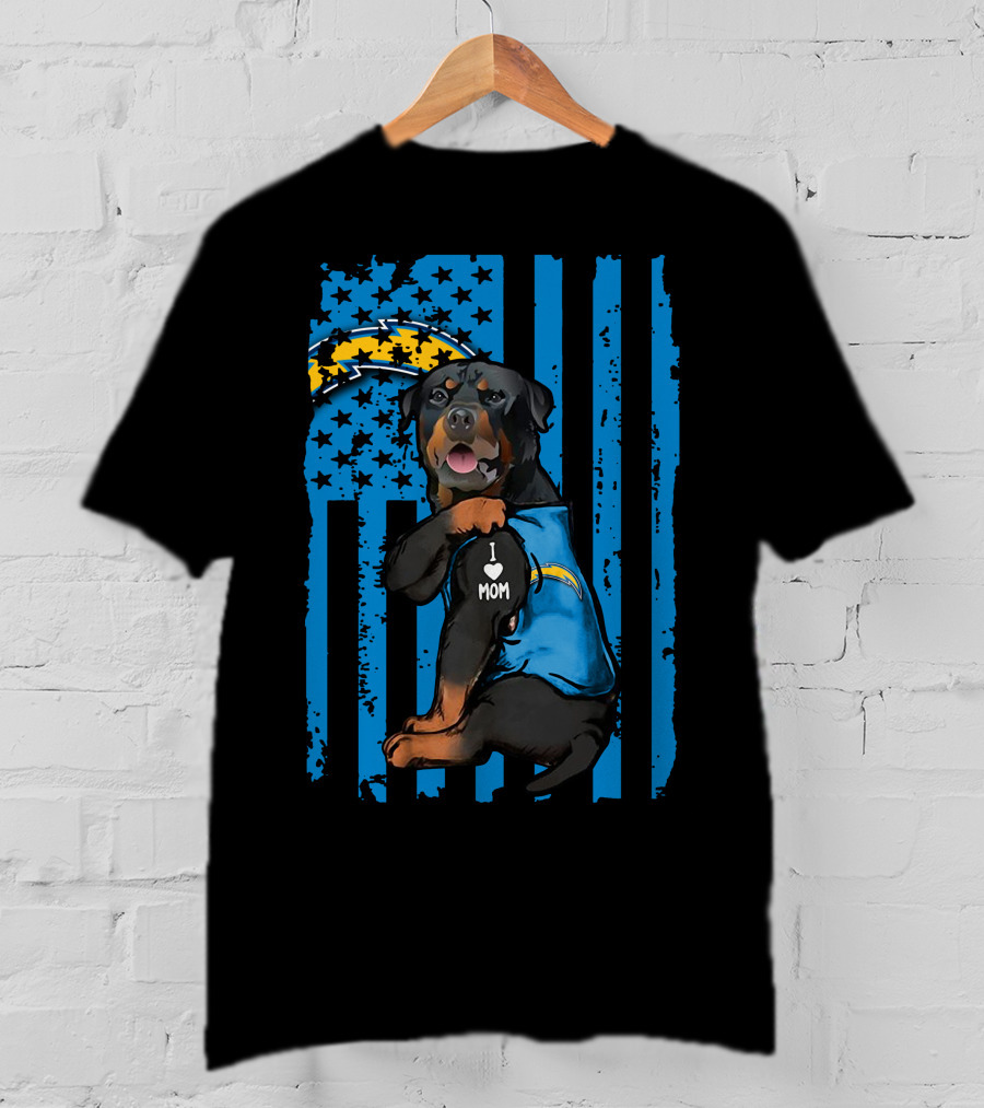Rottweiler I Love Mom Los Angeles Chargers Blue Flag T-Shirt