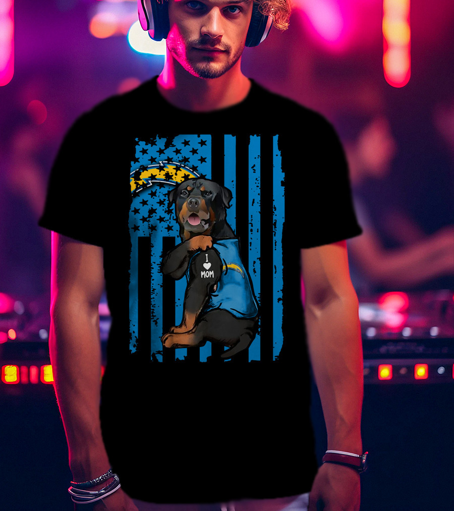 Rottweiler I Love Mom Los Angeles Chargers Blue Flag T-Shirt