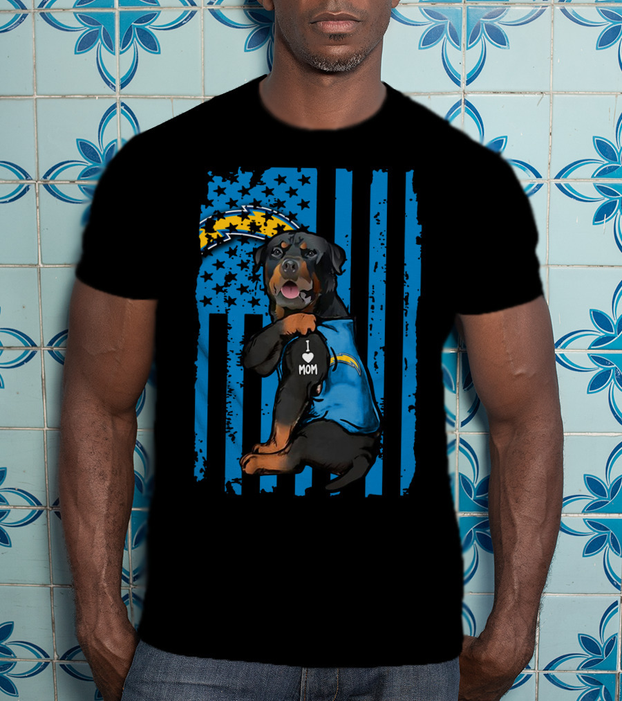 Rottweiler I Love Mom Los Angeles Chargers Blue Flag T-Shirt
