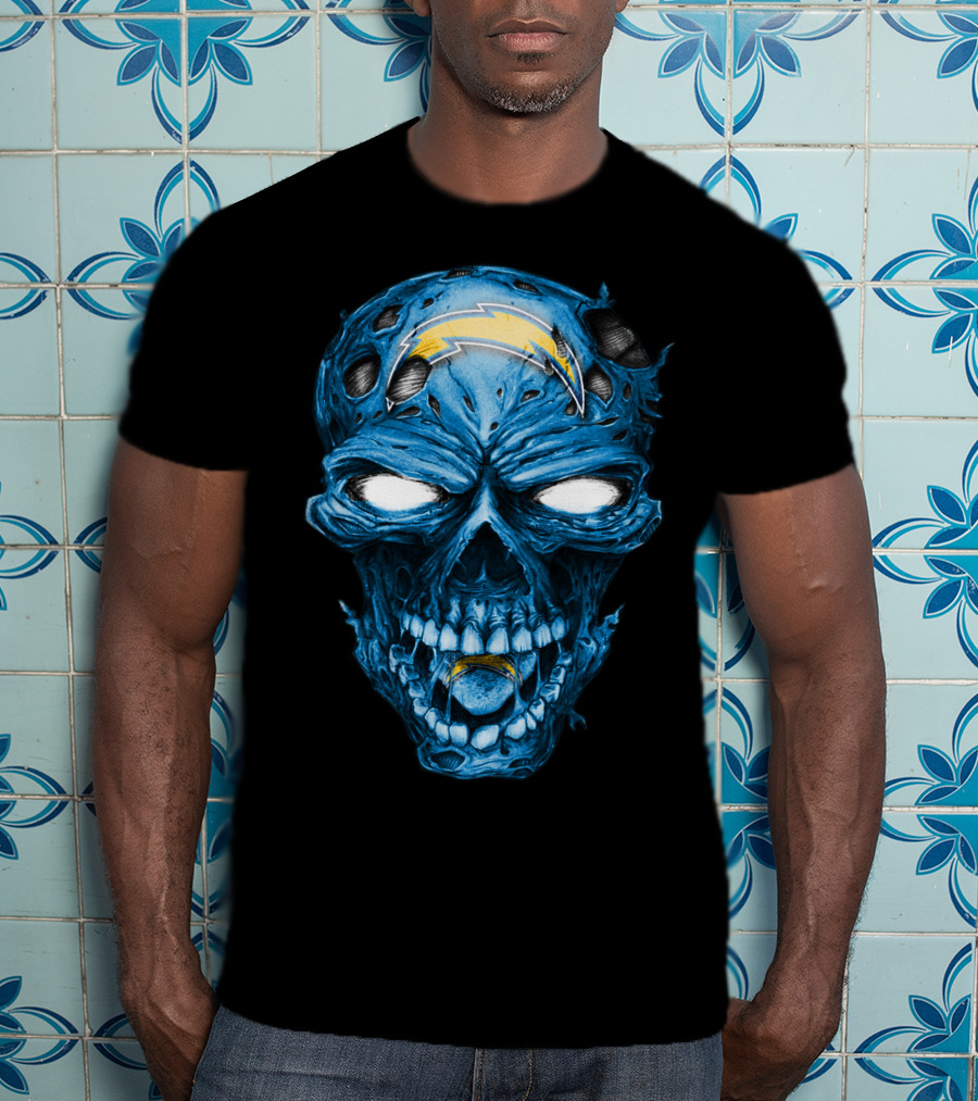 Skull Los Angeles Chargers Lightning Bolt Blue Halloween T-Shirt
