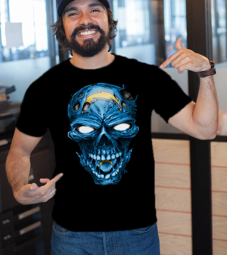 Skull Los Angeles Chargers Lightning Bolt Blue Halloween T-Shirt