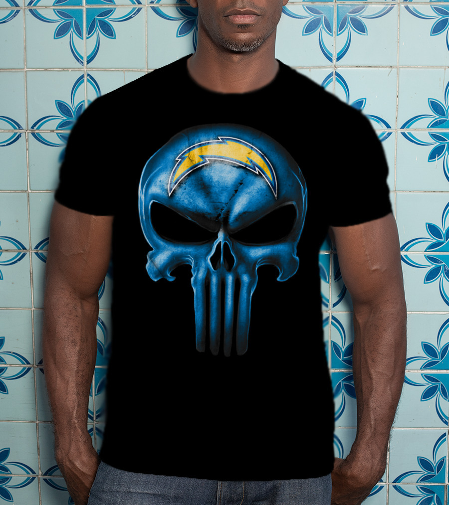 Skull Los Angeles Chargers Blue Punisher T-Shirt