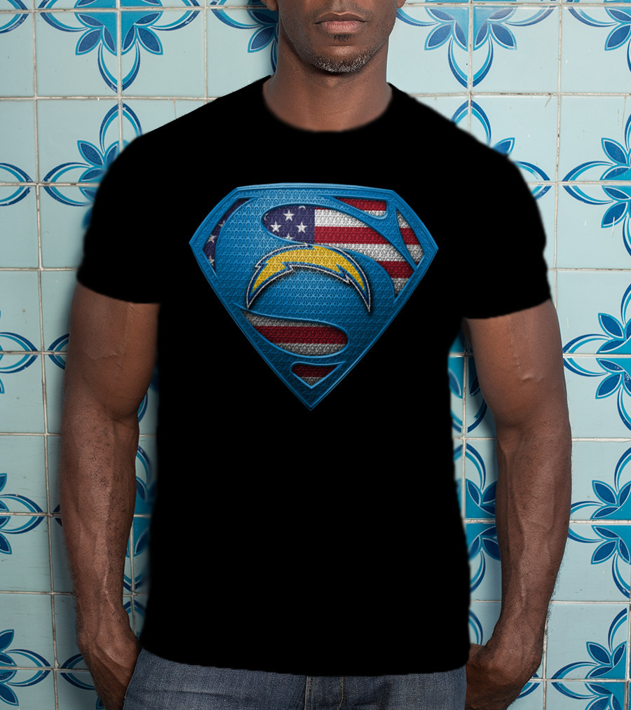 Los Angeles Chargers Superman Logo American Flag T-Shirt