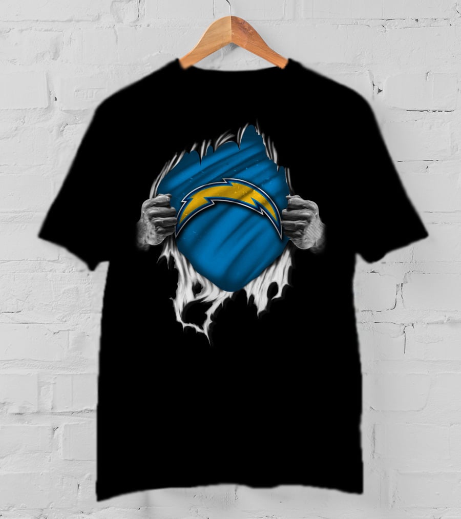 Torn Los Angeles Chargers Lightning Bolt Reveal T-Shirt