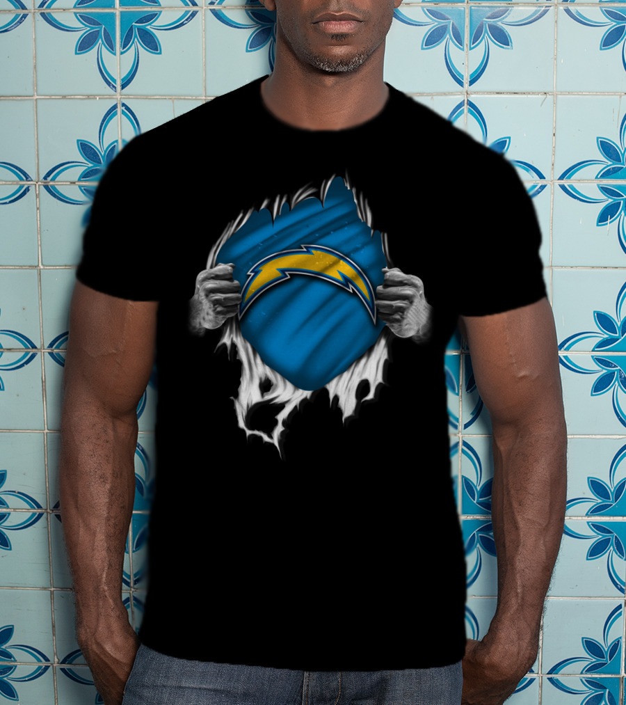 Torn Los Angeles Chargers Lightning Bolt Reveal T-Shirt