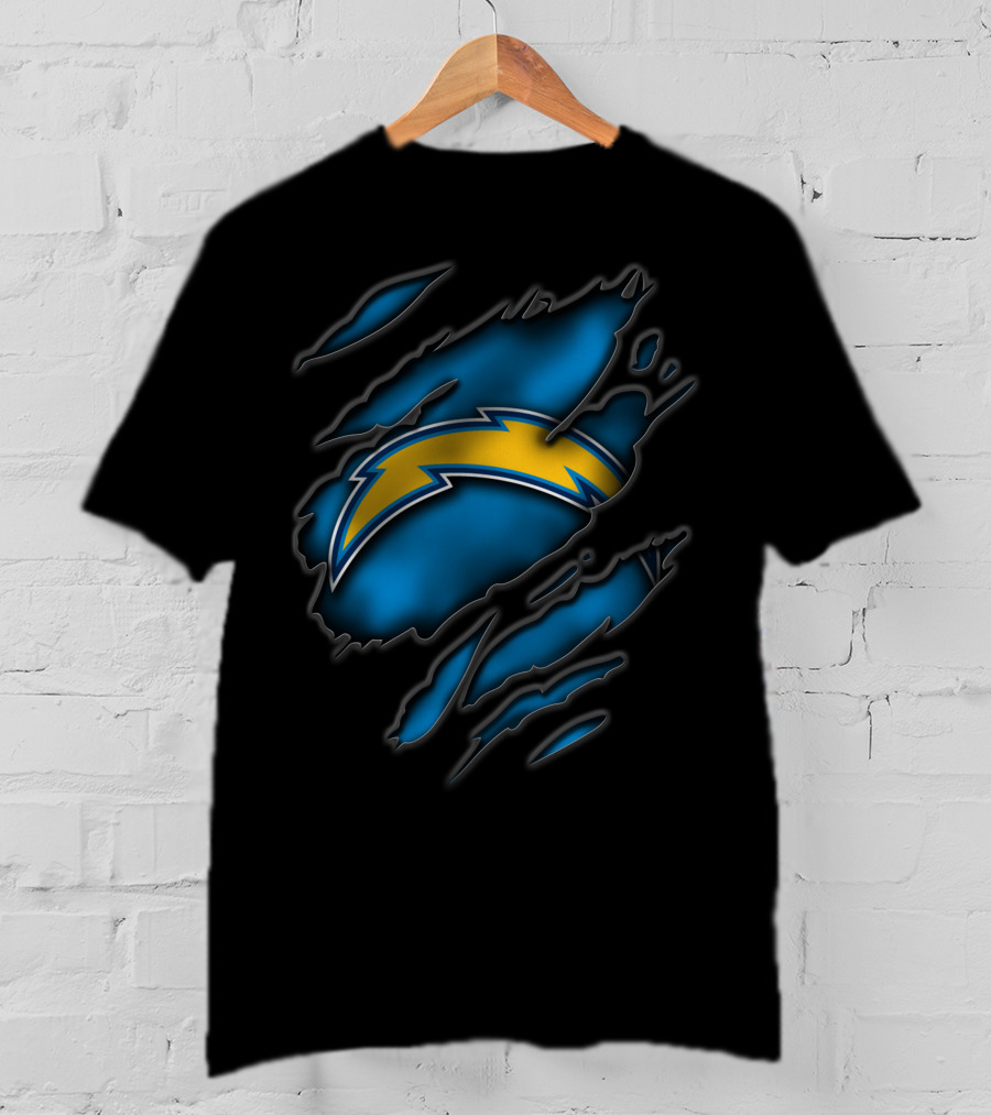 Torn Los Angeles Chargers Lightning Bolt Ripped Blue Claw Marks T-Shirt