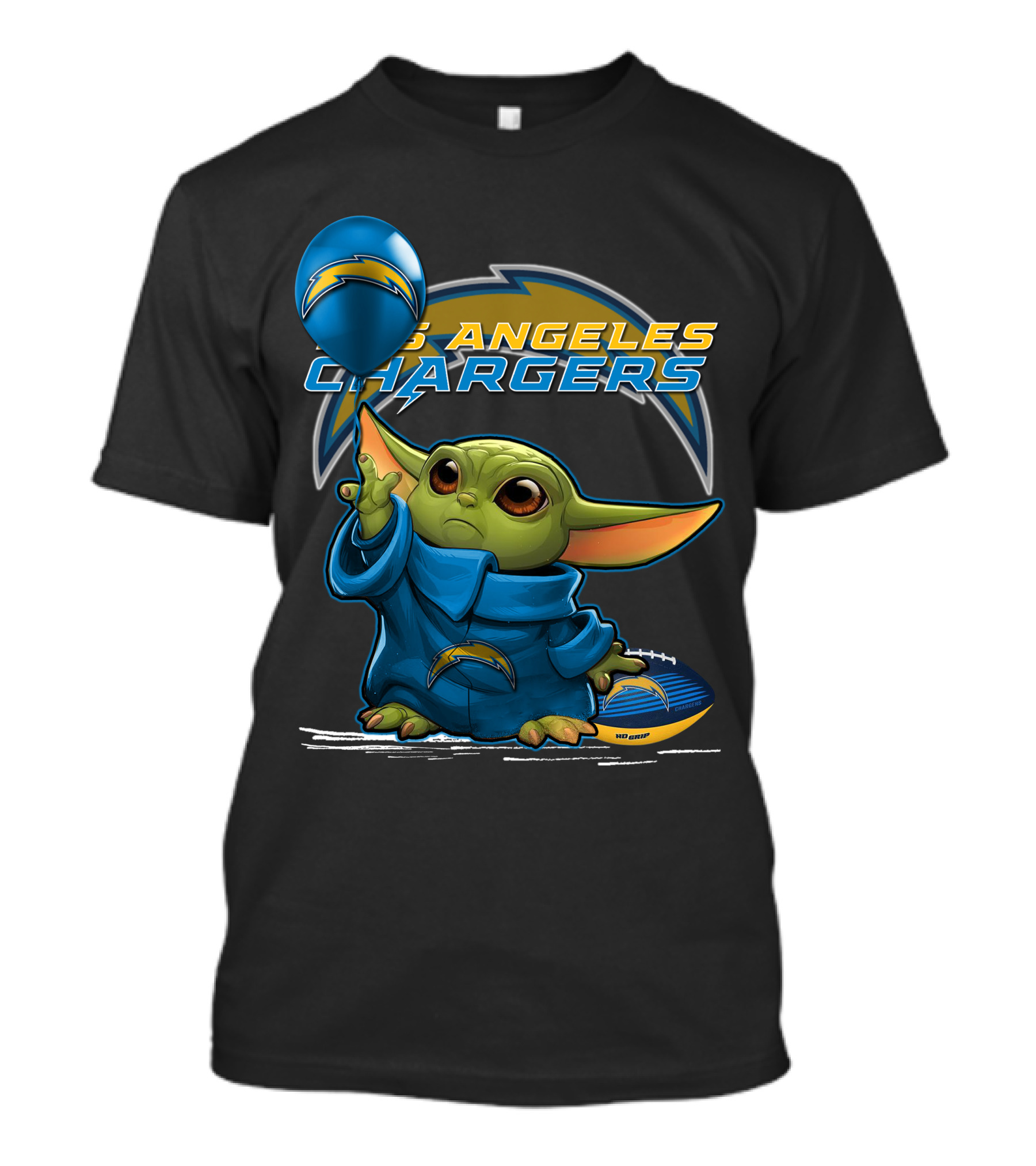 Yoda Los Angeles Chargers Football Balloon Among Stars T-Shirt