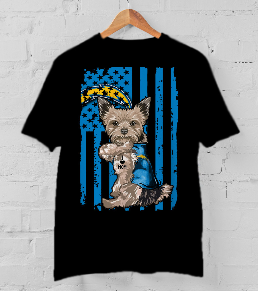 Yorkshire Terrier I Love Mom Los Angeles Chargers T-Shirt