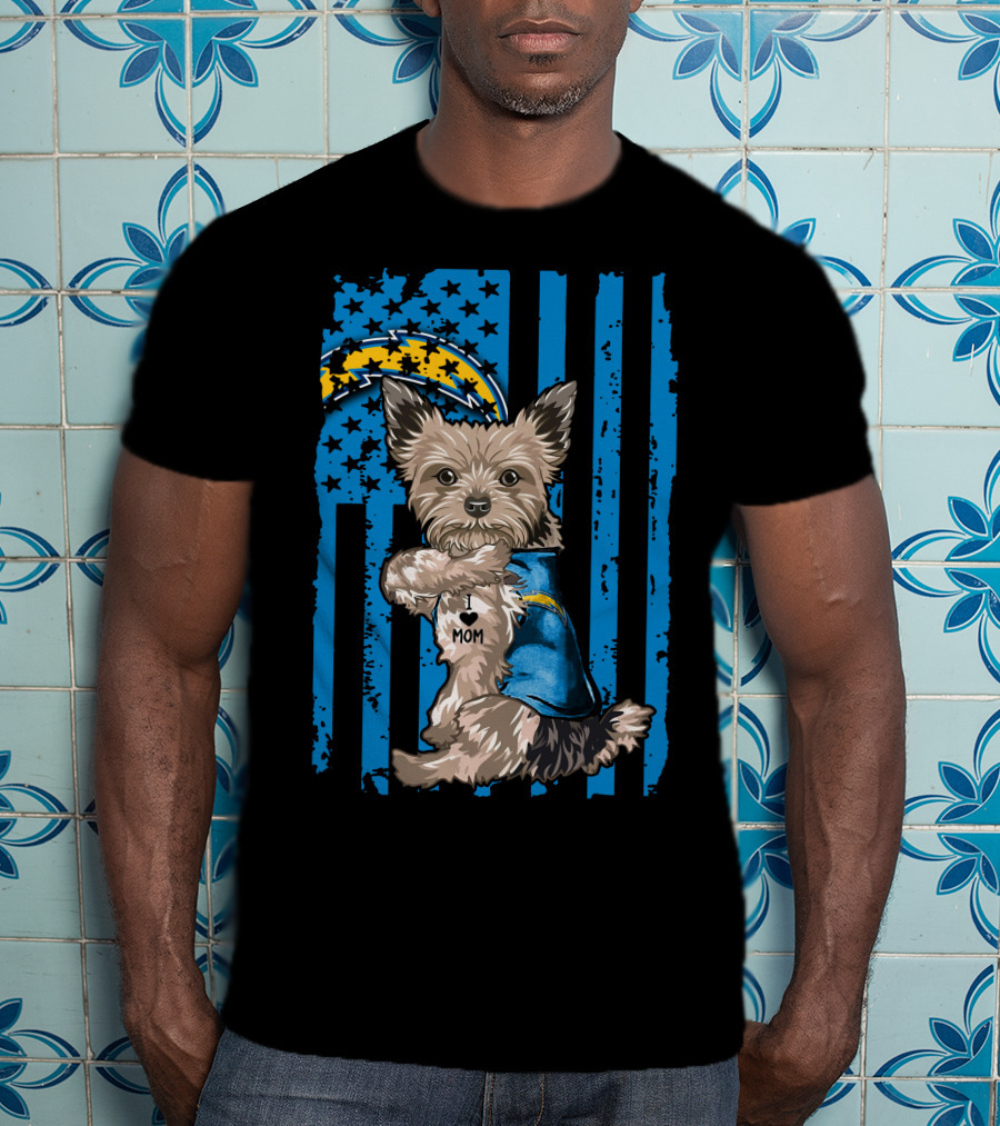 Yorkshire Terrier I Love Mom Los Angeles Chargers T-Shirt
