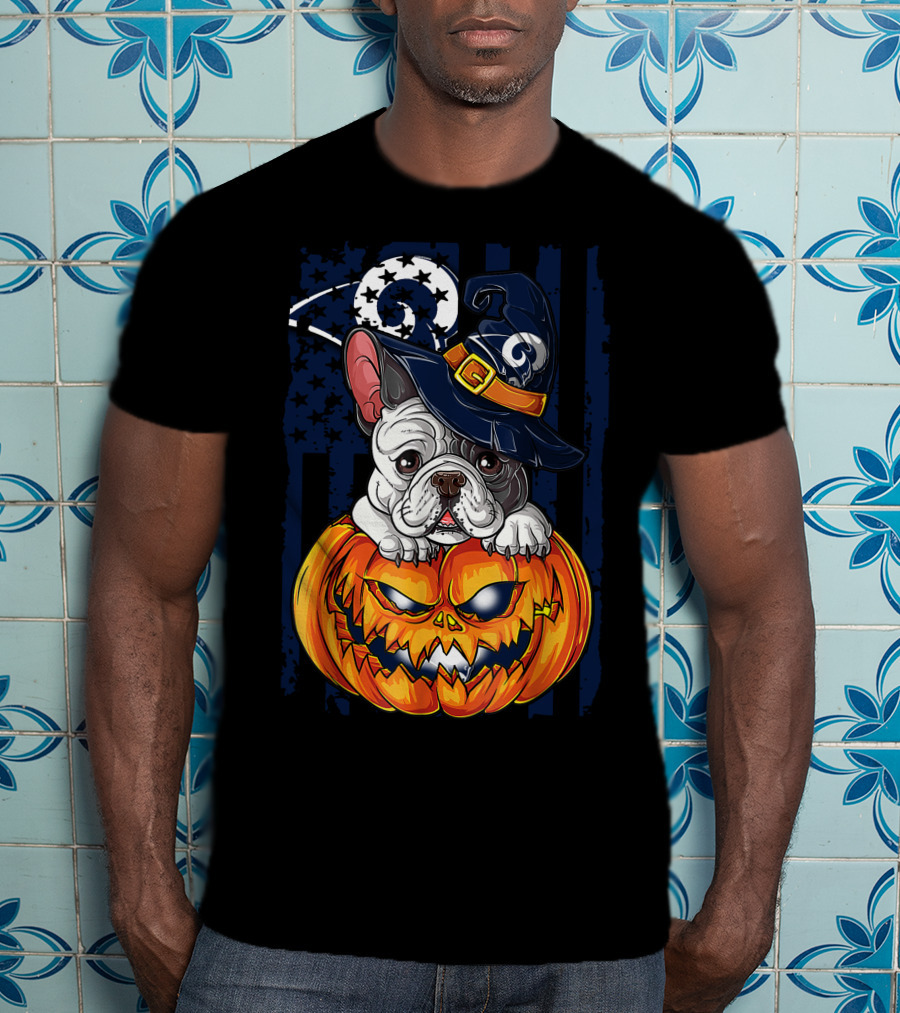Hlw Bulldog Wizards Hat Pumpkin Los Angeles Rams T-Shirt