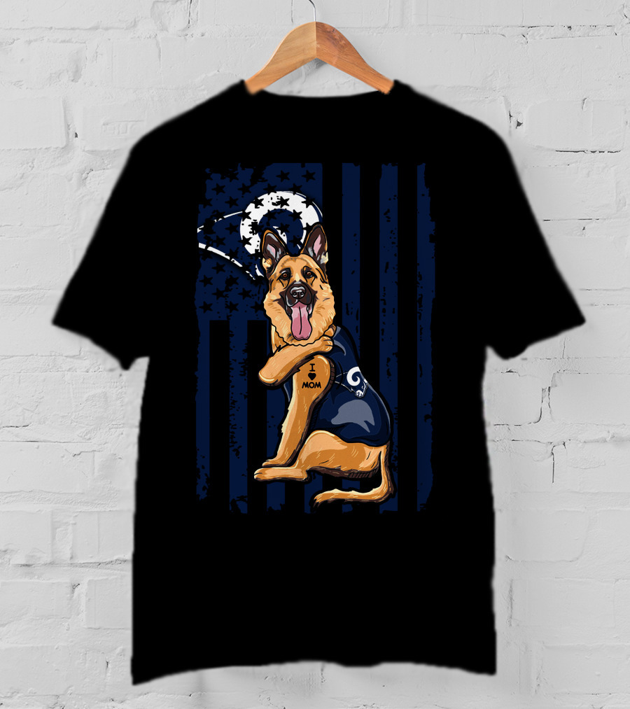German Shepherd I Love Mom Los Angeles Rams Fan T-Shirt